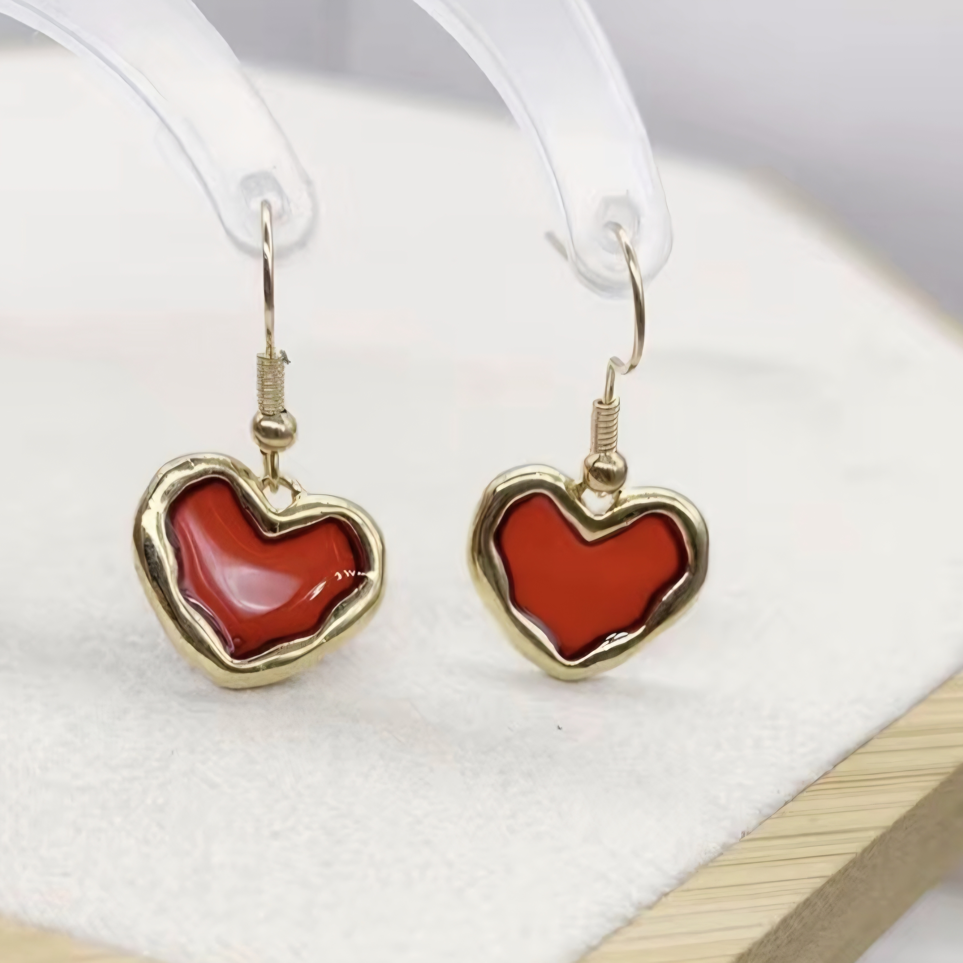 Chic Gold And Red Heart Earrings 5$